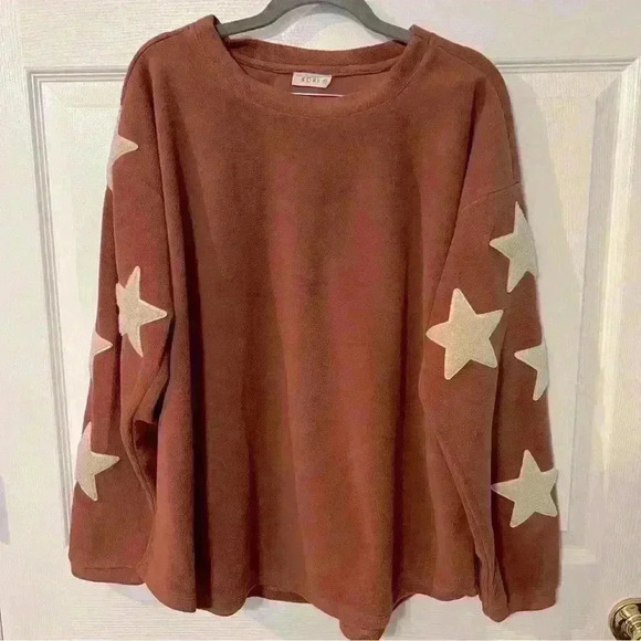 Kori Tops - Kori Rust Orange Long Sleeved Sweatshirt with Star Detail Down Arms Size Medium